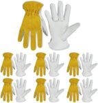 HANDLANDY Leather Work Gloves for Men & Women, Flex Grip Garden Gloves, Cowhide Working Glove for Wood Cutting, Construction, Gardening, Driving, Yard Work(Beige- Yellow, XXL(Pack of 6))