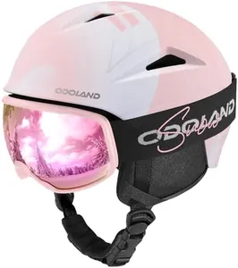 Odoland Snowboard Helmet, Ski Helmet with Ski Goggles for Adults, Durable PC Shell & EPS Foam, Safety Snow Helmets Goggles for Men Women Youth, Light Pink, S