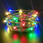 Pack 2 Battery-Operated Mini Lights with Timer 6Hours on/18Hours Off,Indoor Led Fairy Lights for Halloween/Christmas Party Lighting Decorations,30 Count LEDs,10Feet Silver Wire (Multi Color)