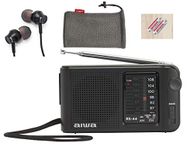 AIWA RS-44 AM/FM Radio/Built in Speaker/Stereo Through Headphones supplied including designer pouch - Black - UK Model (Similar to ICF-P36)