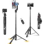 Kratos Magnetic Selfie Stick Tripod Stand Reinforced 53"/ 135 CM Long tripod stand, 360° Rotation, Bluetooth Remote for Selfie, Vlogging, Travel & Compatible with iPhone, Smartphones, Gopro, Ringlight