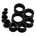 20pcs Black Tunnels Kit 2g-3/4" Hard Silicone Ear Skins Gauges Soft Ear Plugs Expander Tunnels