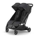 UPPAbaby Minu Duo Side-by-Side Double Stroller - Lightweight + Compact Design for Travel - Easy Fold- from Birth to Toddler - Independent Recline - Jake (Charcoal/Carbon Frame/Black Leather)