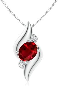 Angara Shell Style Oval Ruby and Diamond Pendant in 14K White Gold