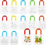 HASTAP DIY Eco-friendly Graffiti Bag Children Reusable Handmade Canvas Painting Non-woven Bag Kids Art Craft Colour Filling Drawing Toy Party Gifting Bags for Return Gifts (Assorted, 24pcs)