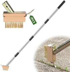 CAROD Crack Weeder, Manual Crevice Weeding Tool, Moss Weed Remover Puller Tool Grout Brush with Steel Handle for Deck, Paver, Patio, Walkway, Driveway Crack - 2 Weed Brush Heads