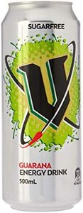 V Energy Sugar Free Guarana Energy Drink Can, 12 x 500 Milliliters