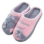 Cliont Cute Cat Slippers Indoor Winter Slippers Anti-Slip Shoes for Women and Men, Pink, 6/6.5 UK