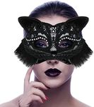 Women Leather Mask Halloween Fox Cat Half Mask Girl Kitty Face Mask with Sequin Costume Party Cosplay Headwear
