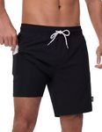 Sixfish Mens Swim Trunks with Compression Liner – 7 Inch 2 in 1 Quick Dry Soft Board Shorts with Zipper Pockets for Beach, Vacation, Pool Parties Black