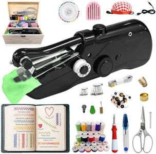 Handheld Sewing Machine with Wooden Sewing Box & 165-Piece Kit, Includes Embroidery Stitch Book, Portable Cordless Hand held Sewing Machine for Beginners & Adults