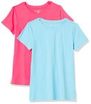 Amazon Essentials Women's 2-Pack Tech Stretch Short-Sleeve Crewneck T-Shirt, Blue Topaz/Neon Pink, X-Large