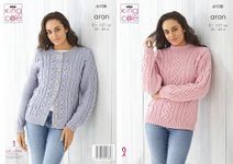 King Cole Aran Knitting Pattern - 6108 Ladies Sweater & Cardigan