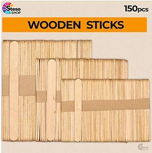 Popsicle Stick Premium Quality 150pcs - Craft Supplies Sticks - Bulk Popsicle Mixed Sizes Assorted Multi Mini Large Wood Strips - Craft for Kids