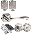 Golden Grace Astrid Design Modern Duo Dual Chrome Door Handle Pack for Bathrooms with Pair of Hinges