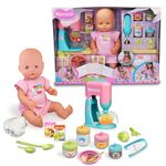 Nenuco - What do we eat today?, baby doll with accessories for preparing baby food, with 2 electronic toys, mixer and spoon, doll toys for children from 3 years, Famosa (NFN43000)