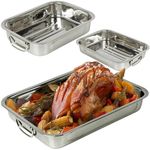 URBNLIVING 3 Piece Stainless Steel Roasting Oven Trays Roaster Tins Dish Set Bakeware Perfect for Your Kitchen Bakeware Needs