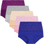 YaShaer Womens High Waist Cotton Briefs Underwear Tummy Control Panties(5 Pack)