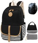 SCIONE Backpacks for Women Teen Girls, Large Capacity Laptop Backpack with USB Charging Port Black Backpack School Bag with Pencil Case Lunch Bag