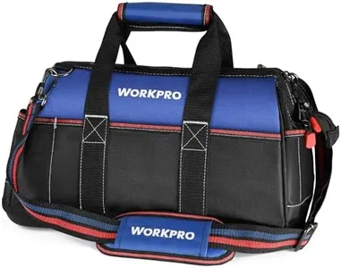 WORKPRO 16-inch Wide Mouth Tool Bag, Heavy Duty Cloth Tool Storage Bag with Water Proof Molded Base, Adjustable Shoulder Strap