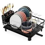 GSlife Dish Drying Rack for Kitchen Counter-Dish Rack with Drainboard Set Swivel Spout Sturdy Dish Drainer with Drip Tray, Black