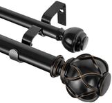 KAMANINA 1 Inch Double Curtain Rods 66 to 120 Inches (5.5-10 Feet) Telescoping Heavy Duty Drapery Rod for Windows 54 to 115, Netted Texture Finials, Black