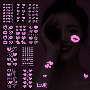 Maripabon UV Neon Temporary Tattoos 170 Pieces Pink Heart Shaped Shimmer Designs Love Glow In The Dark Tattoos Stickers Flash Fake Waterproof Tattoos for Women Men Girls Body Face Art