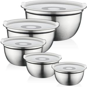 FineDine Stainless Steel Mixing Bowls Set with Lids, Home Kitchen Cooking Essentials Household Must Haves for Baking, 5 Pieces