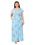 Noty ® Women's Plus Size- Nighty | Maxi | Gown- Poly Viscose Knits Fabric- Floral Printed with Embroidery (XX-Large, Light Blue)