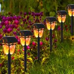 Dynaming Solar Flame Torch Lights Outdoor, 9 Pack Flickering Flame Pathway Solar Lights, Auto On/Off Garden Decorative Lights, Waterproof Landscape Lighting for Lawn Patio Yard Walkway Deck Driveway