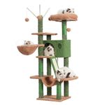 Hey-brother Cat Tree, 53 inch Cat Tower for Indoor Cats, Cat House with Padded Platform Bed, Toy Balls, Large Cozy Condo, Hammocks and Sisal Scratching Posts, Cactus MPJ019SCA