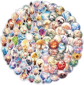 100 PCS Beautiful cartoon world in the light bulb and world in the glass ball stickers, Vinyl Waterproof Cute Aesthetic Stickers, Laptop Phone Water Bottle Stickers for Teens Girls Kids, Sticker Packs