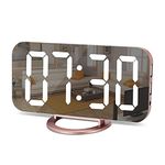 U-picks Digital Alarm Clock, 6.5 Inch Large LED Screen Alarm Clock Mirror with Brightness Dimming Mode, Adjustable Brightness, 2 USB Charging Ports, Big SNOOZE Button for Bedroom Home Decor (Pink)