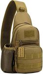 HUNTVP Tactical Military Chest Bag Molle Crossbody Shoulder Sling Pack Backpack with Water Bottle Holder Brown