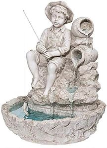 Design Toscano KY697 Little Fisherman at The Fishin' Hole Sculptural Fountain, Antique Stone Finish