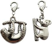 2 pcs in set Tiny Antique Silver Koala Charm and Lobster Clasp, Sloth Clip on Charm for Diy Jewelry