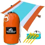 SUN NINJA Sand Free Beach Blanket - Outdoor Blanket, Beach Mat & Accessories - 10ft X 9ft Lightweight Blanket with Storage, Bottle Opener, Carabiner, Shoulder Strap, Corner Sand Pockets & 4 Stakes