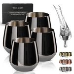 Wills and Elm Black Wine Glasses - Stemless Stainless Steel Wine Glasses Set of 4 with Aerator - Metal Wine Glass - Stainless Steel Wine Glass - Unbreakable Wine Glasses - Outdoor Wine Glasses - 18oz