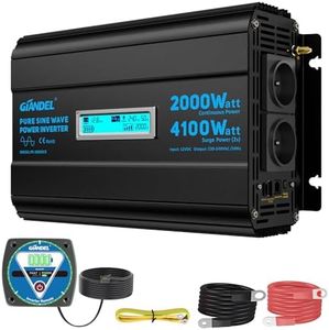 GIANDEL Convertisseur 12V 220V Pur Sinus 2000W 4000W Puissance de surtension Onduleur Onde sinusoïdale Pure Transformateur avec Type-C PD30W Tension d'entrée Réglable pour Camping Solaire Hors Réseau
