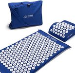 Acupressure Mat with Cushion - Perfect for Beginners (Memory Foam Adapts) - Pure Relaxation - 100% Cotton Cover - Acupresure Mat Blue