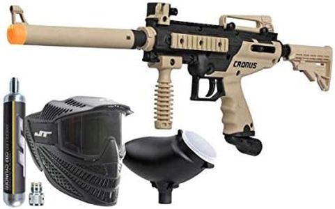 Tippmann Cronus Combat Powerpack .68Cal Paintball Kit Includes Raptor Goggle, 90G Co2 Tank, 200Rd Loader, Tan