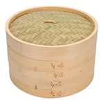 Bamboo Steamer 10 Inch, 2 Tiers Chinese Food Steamers, Traditional Design Healthy Cooking for dumplings, vegetables, chicken, fish - Handmade Steam Basket Included 2 Gauze Liners and Chopsticks