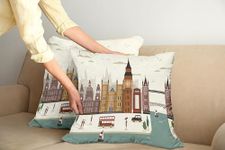 Ambesonne London Pillow Cushion Cover Pack of 2, Travel Scenery Famous City England Big Ben Telephone Booth Westminster, Decorative Square Accent Pillow Case, 2 Pcs-16" x 16", Multicolor Ivory