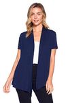 12 Ami Basic Solid Short Sleeve Open Front Cardigan (S-3X) - Made in USA - Blue -