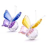 H&D HYALINE & DORA Set 2pcs Elegant Crystal Flying Butterfly with Ball Base Glass Animal Collectible Figurines Paperweight Art Craft Table Ornament Home Wedding Decor Xmas Women Gift