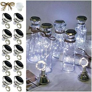 Solar Wine Bottle Lights, 10 Pack Diamond Cork Lights, 20 LED Outdoor Waterproof Fairy String Lights for Garden Wedding Patio（Cool White）