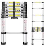 Telescopic Ladder, 3.2M Stainless Steel Thickened High-Strength Ladder, Loft Ladder with Non-Slip Feet, Portable Ladders Extendable, Adjustable Height Folding Ladder for Roof Attic Caravans