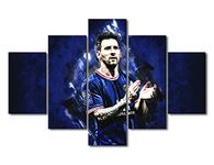 5 Panel Soccer Star Canvas Wall Art Lionel Messi Paintings Inspirational Paintings Wall Art Gallery Wrapped Canvas Prints Decor for Living Room Office Bedroom Posters Framed Ready to Hang (60"Wx40"H)