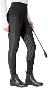 FitsT4 Sports Women's Horse Riding Pants Knee-Patch Riding Tights Ventilated Mesh Equestrian Breeches with Pockets Black 2XL