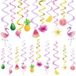 WERNNSAI 20PCS Flamingo Hanging Swirl Decorations Tropical Hawaiian Luau Party Ceiling Streamers Pink Ceiling Hanging Swirl Pool Beach Supplies for Girls Birthday Baby Shower Party Decorations